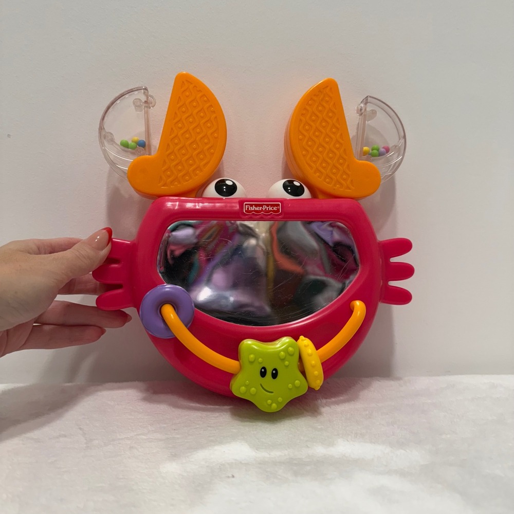 Fisher Price Crab Baby Mirror Toy Rattle Suction Cup Toddler Play